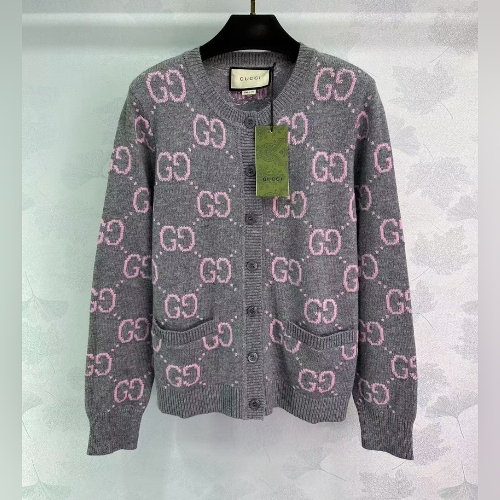 Gucci Pink Logo Gray Cardigan